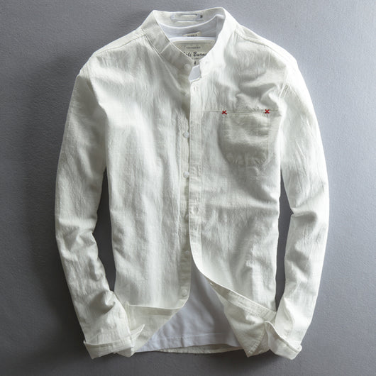 Camisa de Lino Casual Hombre Cuello Mao Estilo Asiático - Image 4