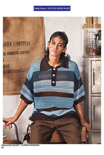 Playera Retro de Punto con Cuello Solapa y Detalles Calados - Image 7