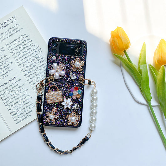 Funda Tipo Flip para Teléfono Plegable con Flores, Lentejuelas, Rhinestones y Perlas - Image 16