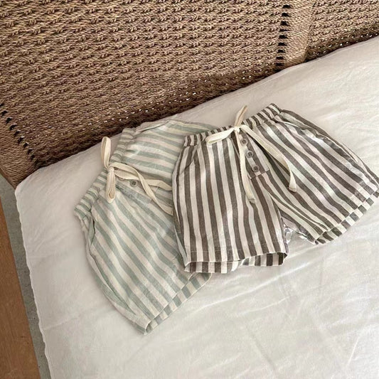 Shorts de Algodón Fino con Rayas Verticales - Estilo Casual Coreano