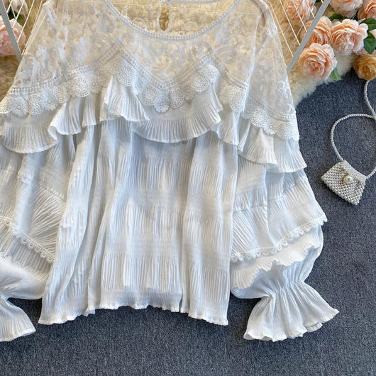 Blusa Chifón con Volantes de Encaje y Mangas Abullonadas - Image 10