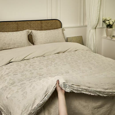 Juego de Sábanas Matrimonial Jacquard 100% Algodón-Lino Tejido Teñido 4 Piezas - Image 12