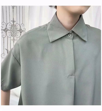Camisa Suelta de Manga Corta en Color Sólido para Hombre - Image 11