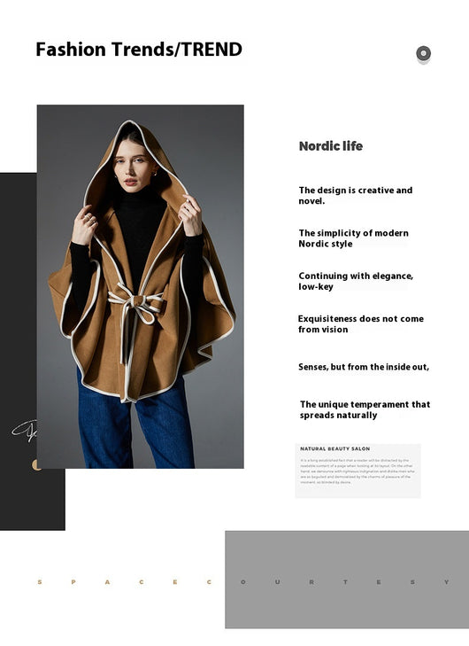 Poncho Abrigo Reversible de Lana con Capucha - Image 9