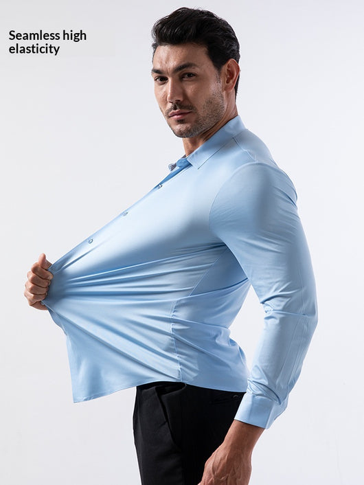 Camisa Manga Larga Sin Costuras Elástica Antiarrugas Efecto Hielo para Hombre - Image 20