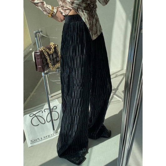 Pantalón Palazzo Plisado en Terciopelo Dorado - Elegancia Otoñal para Mujer - Image 2