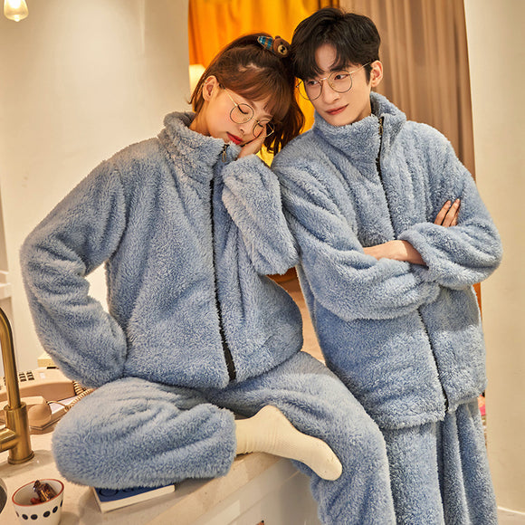 Pijama Térmico de Casal em Flanela Grossa com Zíper