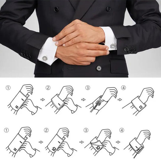 Set de Gemelos y Pasador de Corbata con Rayas Diagonales en Esmalte Negro y Plata - Image 16