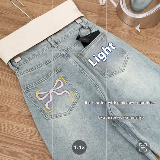 Jeans Anchos Azul Claro con Bordado de Ballet - Image 14