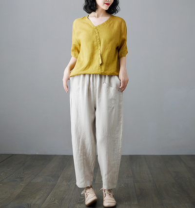 Pantalones Harem de Lino y Algodón - Sueltos y Cómodos para Verano - Image 8
