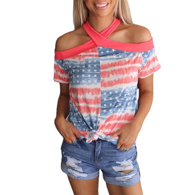 Blusa Estampada con Cuello Halter y Manga Corta - Image 7