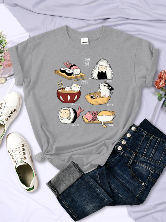 Playera Harajuku Gatos Sushi - Diseño Trendy para Mujer - Image 9