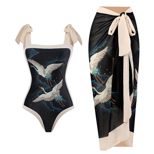 Traje de Baño Retro Una Pieza con Falda de Gasa - Image 3