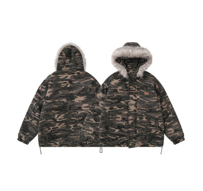 Chaqueta de Montaña con Cuello de Pelaje y Camuflaje - Image 12