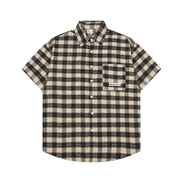 Camisa Suelta a Cuadros de Manga Corta para Hombre