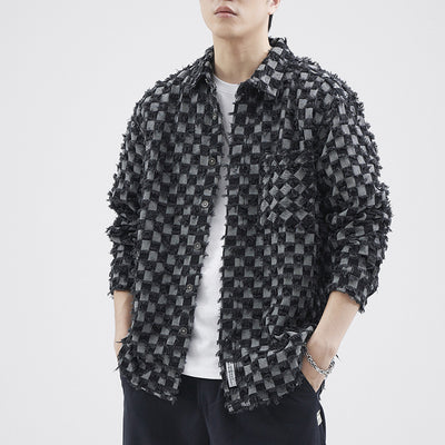 Chaqueta Casual Holgada Estilo Retro Japonés a Cuadros Multicolor para Hombre - Image 7