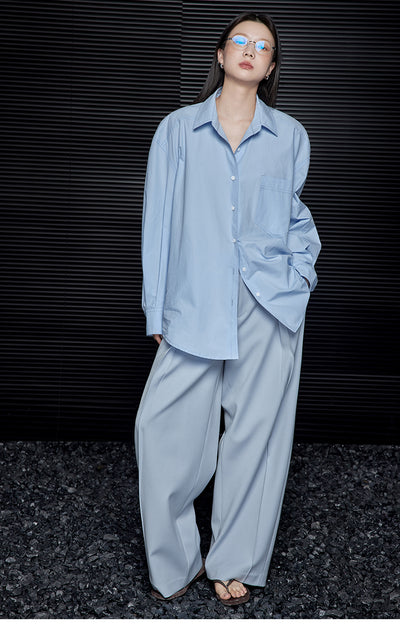 Blusa Minimalista Suelta Azul de Manga Larga para Mujer - Image 8