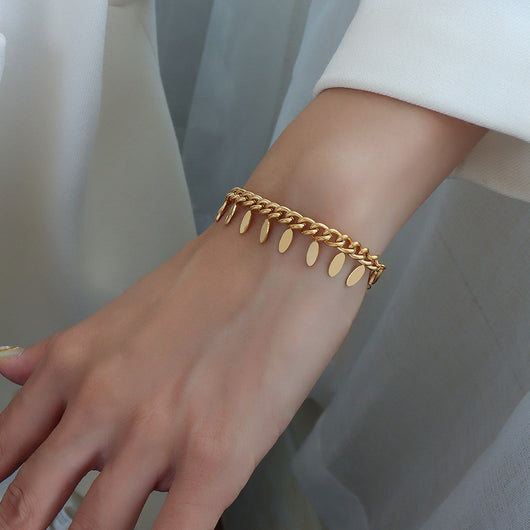 Pulsera de Cadena Elegante con Hoja y Borla - Image 6
