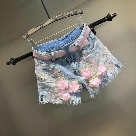 Shorts de Mezclilla Rectos con Bordados y Perlas para Mujer - Image 15