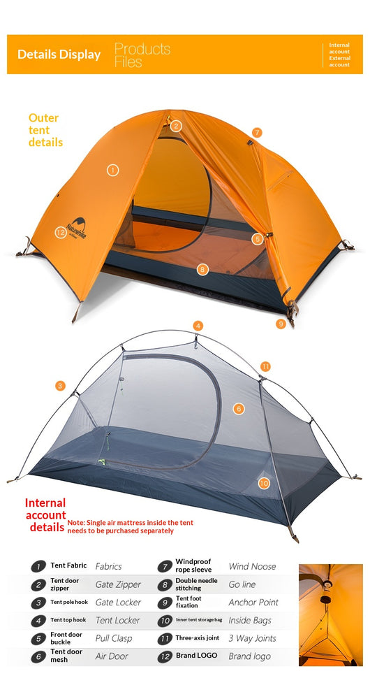 Tienda de Campaña Ultraligera Solo para Senderismo, Ciclismo y Aventuras - Image 12