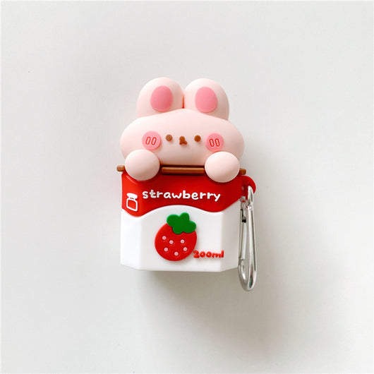 Funda Protectora para Audífonos Inalámbricos Diseño Fresa Leche en Silicona - Image 2