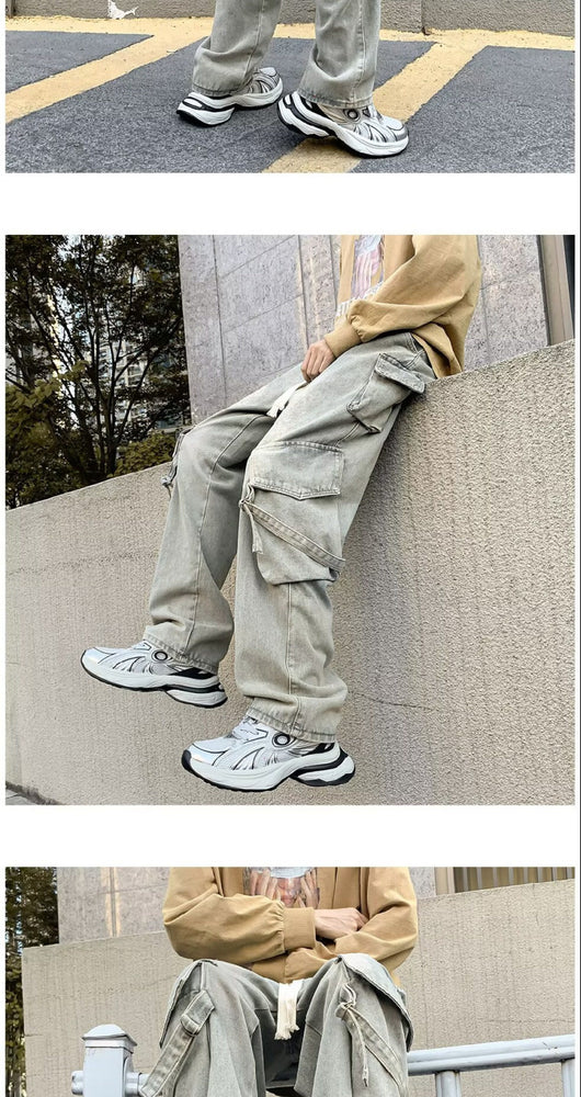 Pantalones Casuales Holgados Multibolsillos Lavado Industrial - Image 13