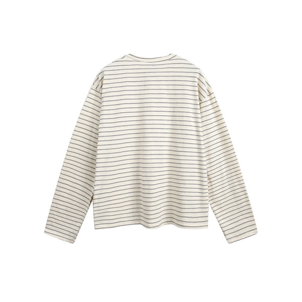 Camiseta Manga Larga Rayas Retro Americana con Bordado para Hombre