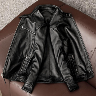 Chaqueta de Cuero para Hombre con Cuello Alzado - Estilo Juvenil - Image 4