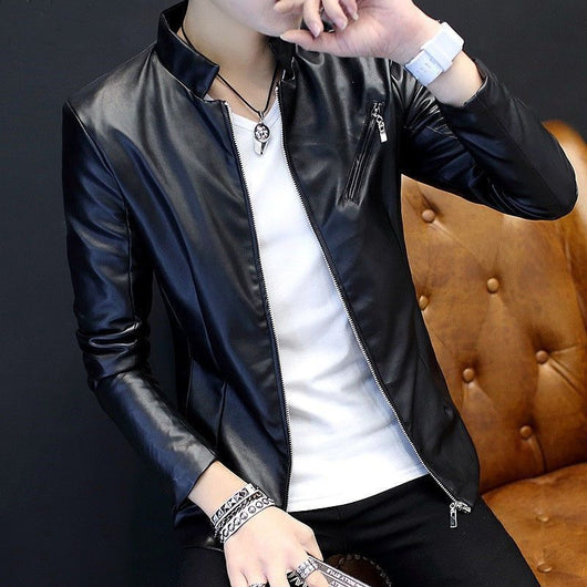 Chaqueta de Cuero Slim Fit con Cuello Mao - Estilo Juvenil Moderno - Image 2
