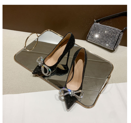Zapatos de Novia Stiletto con Moño, Punta Afilada y Cristales Brillantes - Image 11