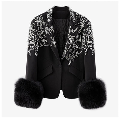 Blazer Elegante Negro con Cuello Solapa y Detalles en Strass - Image 2