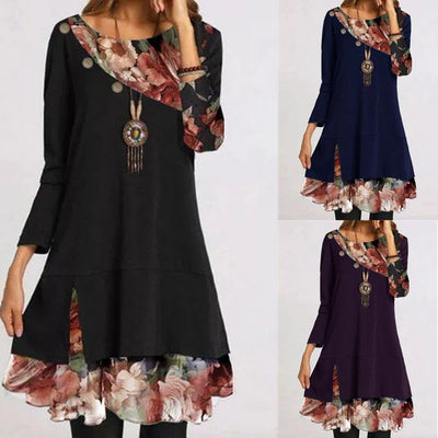 Vestido Floreado Holgado Talla Grande - Diseño Fresco en Gasa Estampada