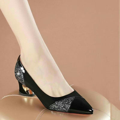 Zapatos de Tacón Medio Puntiagudo con Combinación de Colores para Mujer - Image 9