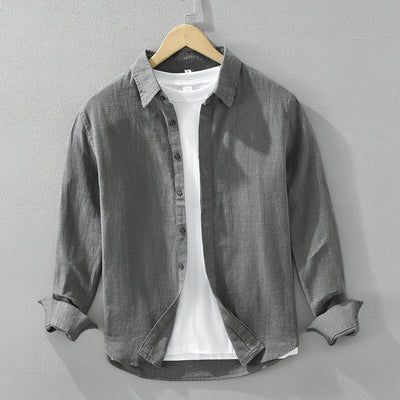 Camisa de Lino Suelta para Hombre - Estilo Casual Artístico de Manga Larga - Image 8