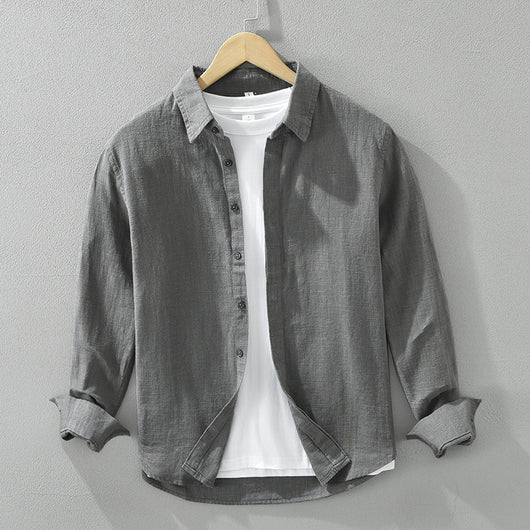 Camisa de Lino Suelta para Hombre - Estilo Casual Artístico de Manga Larga - Image 8