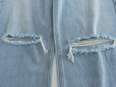 Jeans de Talle Alto y Pierna Ancha con Detalles Perforados para Primavera y Verano - Image 4