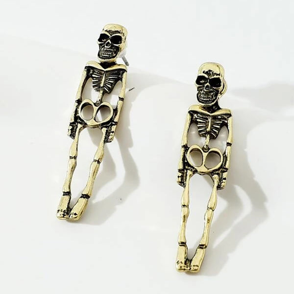 Aretes Calavera Desmontables - Diseño Esqueleto Humano en Oro y Plata