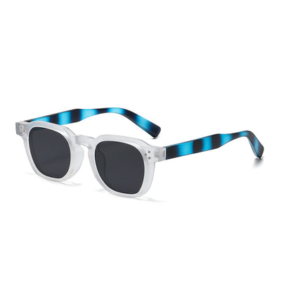 Black square-frame sunglasses with bright yellow lenses and small silver studs on the front corners. - Image 7