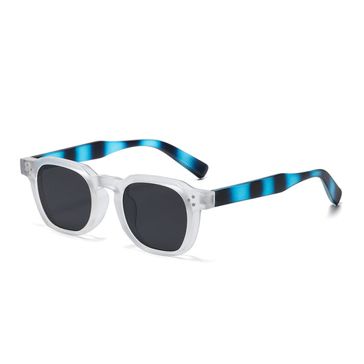 Black square-frame sunglasses with bright yellow lenses and small silver studs on the front corners. - Image 7