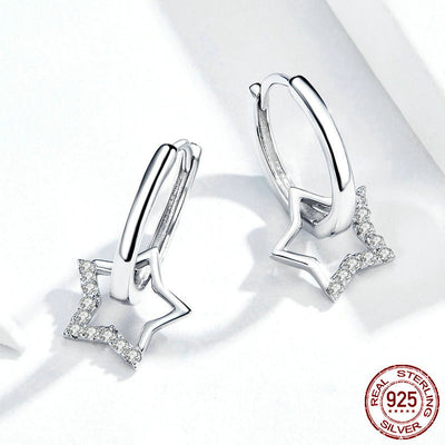 Aretes de Clip Estrella de Cinco Puntas Plata 925 Hipoalergénicos Chapados en Oro Blanco - Image 11