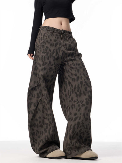 Pantalones Jeans Leopardo Retro Mujer Cintura Alta Pierna Ancha - Image 5