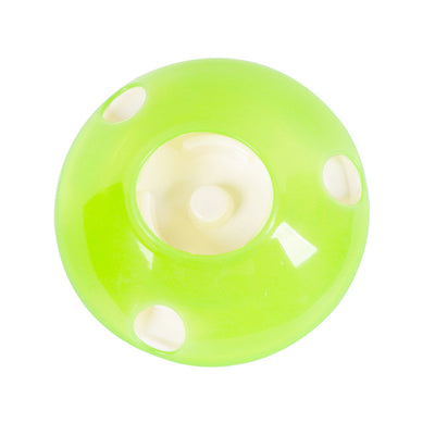 Green and white pet toy, a round food dispenser with multiple openings and a central spinning element for cats. - Image 8