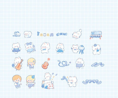 Waxy Ji Blue Mian Series cartoon stickers featuring cute bears and a boy in space with planets, stars, and rockets. - Image 7