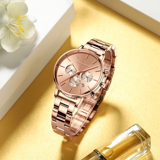 Reloj de Acero Inoxidable con Cadena Mariposa y Doble Cierre