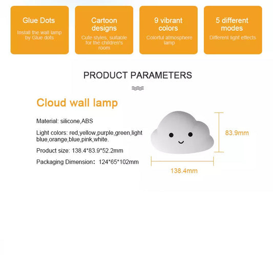 Lámpara Nocturna Nube Infantil con Control Remoto y Carga USB - Image 2