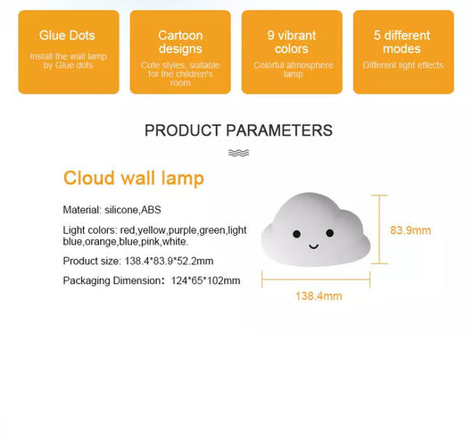 Lámpara Nocturna Nube Infantil con Control Remoto y Carga USB - Image 2