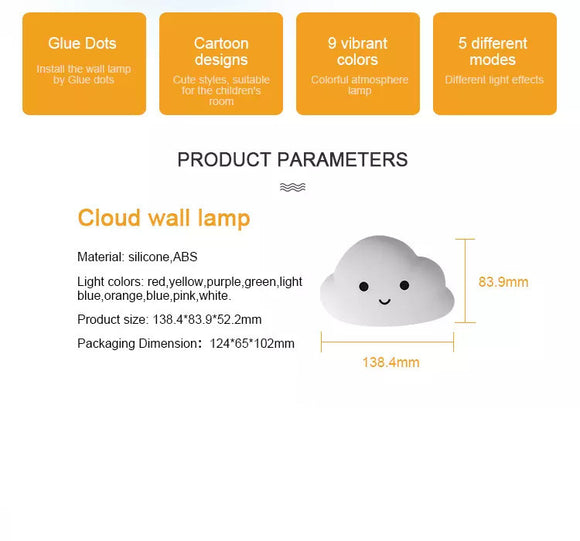 Lámpara Nocturna Nube Infantil con Control Remoto y Carga USB