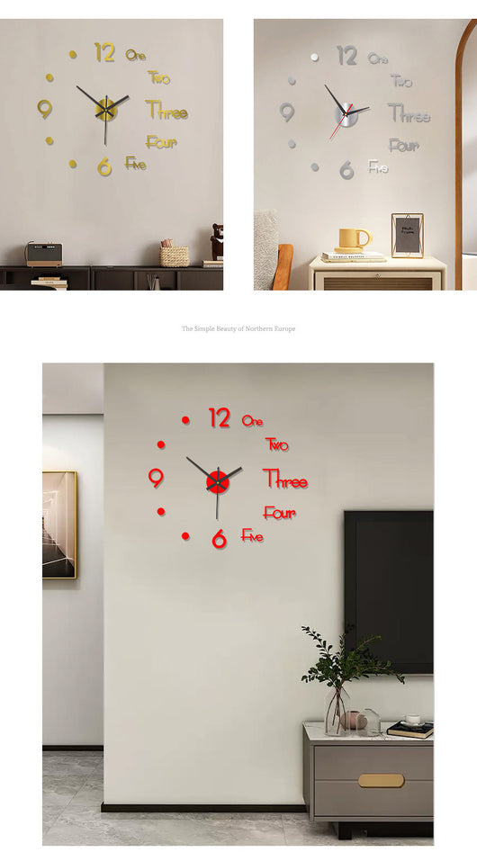 Reloj de Pared Digital Silencioso Nórdico - Adhesivo Decorativo Acrílico - Image 28
