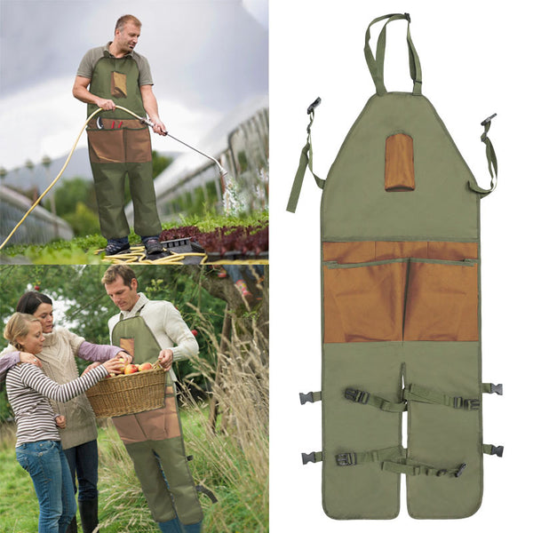 Delantal de Jardinería Protector con Cobertura de Piernas y Múltiples Bolsillos