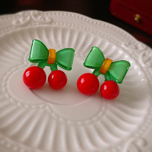 Aretes de Plata con Moño y Cerezas en Contraste de Colores - Image 7